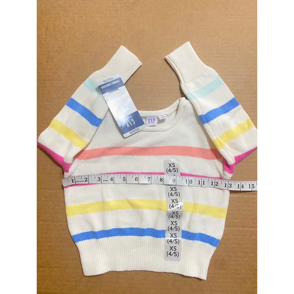 Gap Kids Girls Sweater White Multi Long Sleeve Stripe Cotton Knit XS 4/5 NWT - Picture 4 of 6